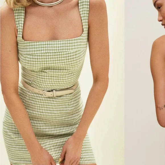 Reformation Green Gingham Sleeveless Dress size 4 - Picture 2 of 4